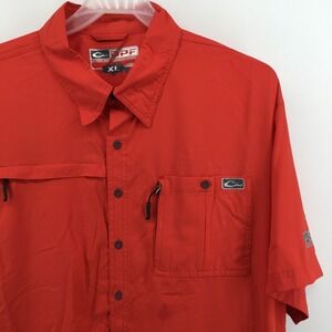 Drake Waterfowl DPF Fishing Shirt Mens XL Red‎ Short Sleeve Ripstop Button Up